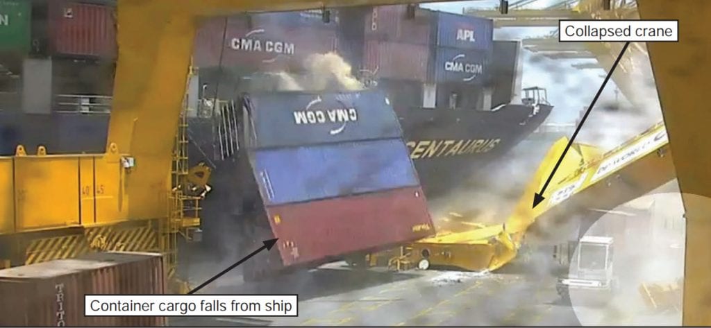 Container cargo falling from ship